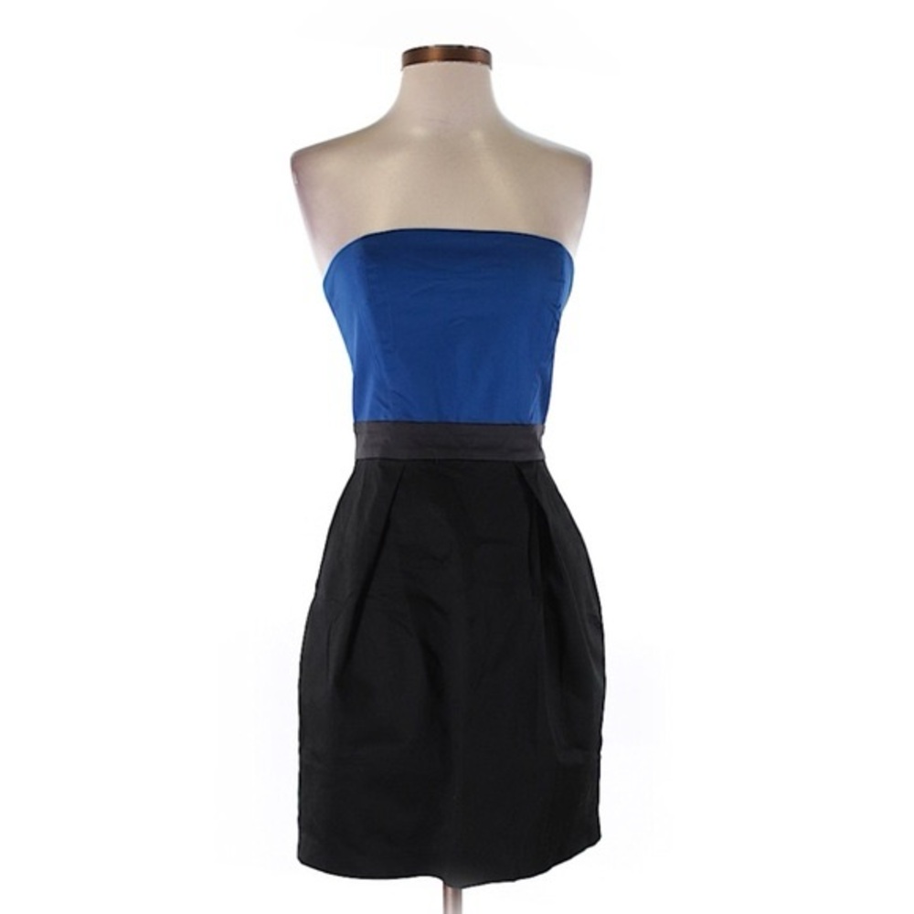 French Connection Cocktail Blue and Black Strapless Dress with Pockets Size 0